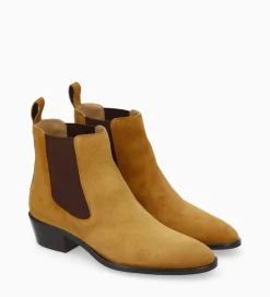 FREE LANCE Paris Bottine western chelsea - Kim 40 - Cuir velours - Caramel Best Sale