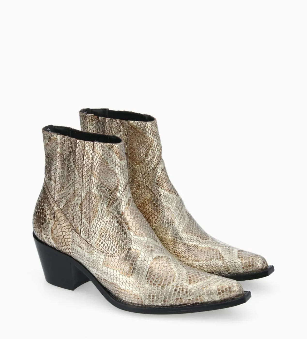 FREE LANCE Paris Bottine western chelsea - Sibelle 50 - Cuir imprimé serpent - Doré Outlet
