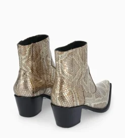FREE LANCE Paris Bottine western chelsea - Sibelle 50 - Cuir imprimé serpent - Doré Outlet