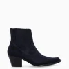 FREE LANCE Paris Bottine western chelsea brodée à talon - Simone 50 - Cuir velours - Marine Online