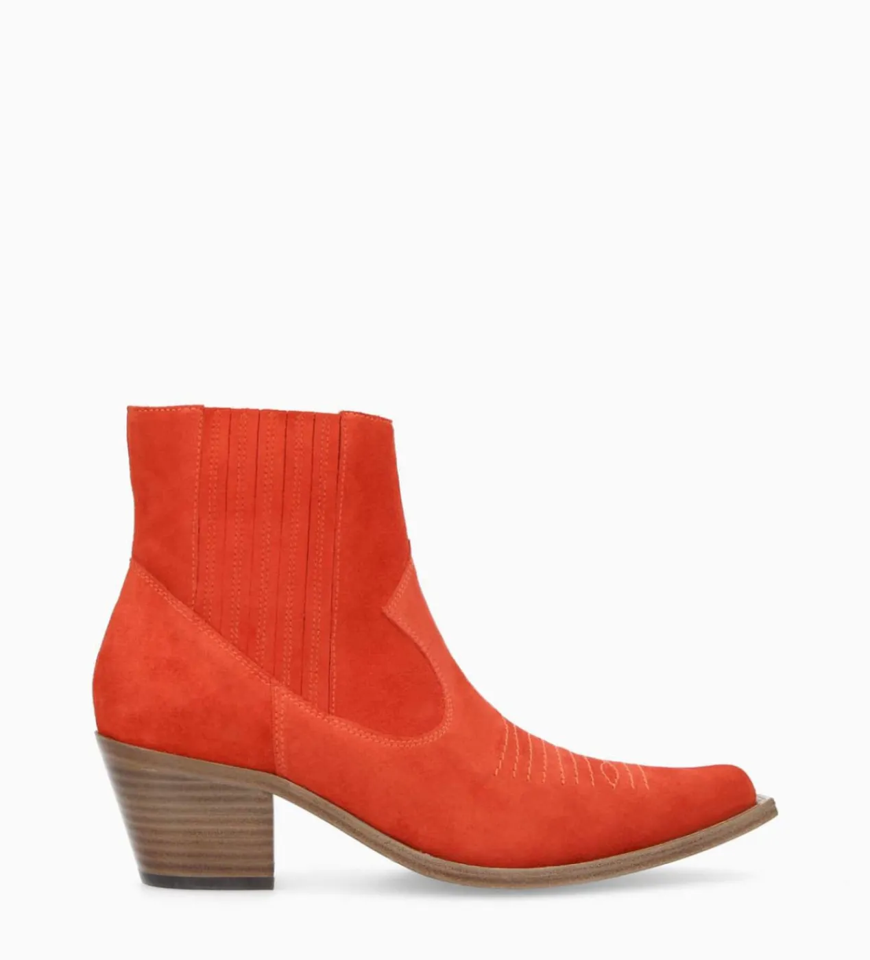 FREE LANCE Paris Bottine western chelsea brodée à talon - Simone 50 - Cuir velours - Coquelicot Flash Sale