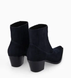 FREE LANCE Paris Bottine western chelsea brodée à talon - Simone 50 - Cuir velours - Marine Online