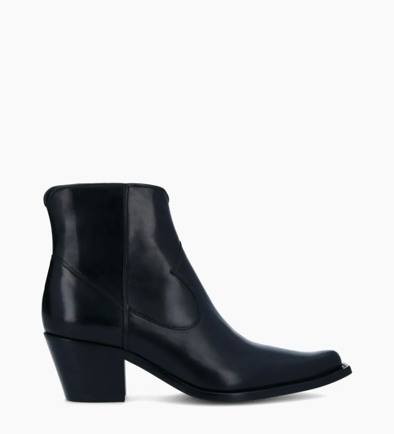 FREE LANCE Paris Bottine western zippée à talon - Sadie 50 - Cuir de veau lisse brillant - Noir Best