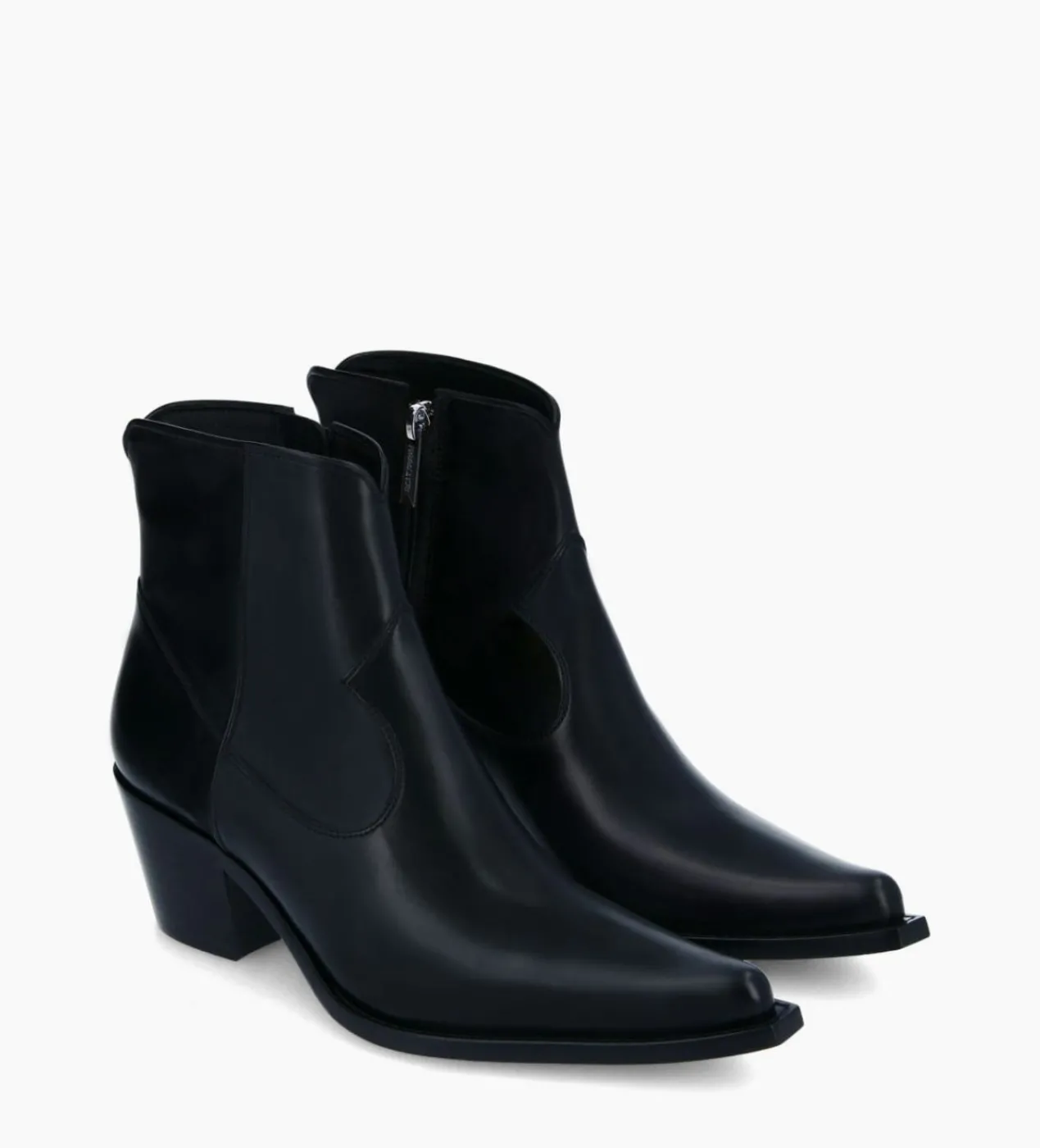 FREE LANCE Paris Bottine western zippée à talon - Sadie 50 - Cuir de veau lisse brillant - Noir Best