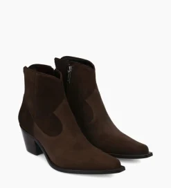 FREE LANCE Paris Bottine western zippée à talon - Sadie 50 - Cuir velours - Marron foncé Marronfoncé Hot