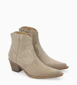 FREE LANCE Paris Bottine western zippée à talon - Sadie 50 - Cuir velours - Grège Cheap