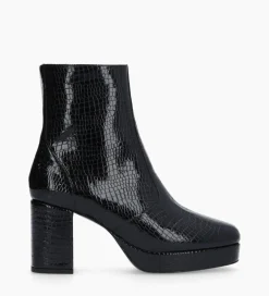 FREE LANCE Paris Bottine zippée - Carlotta - Cuir verni imprimé serpent - Noir New