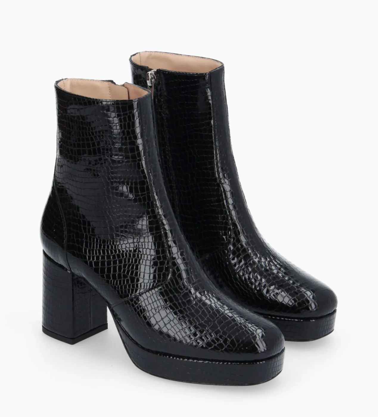 FREE LANCE Paris Bottine zippée - Carlotta - Cuir verni imprimé serpent - Noir New
