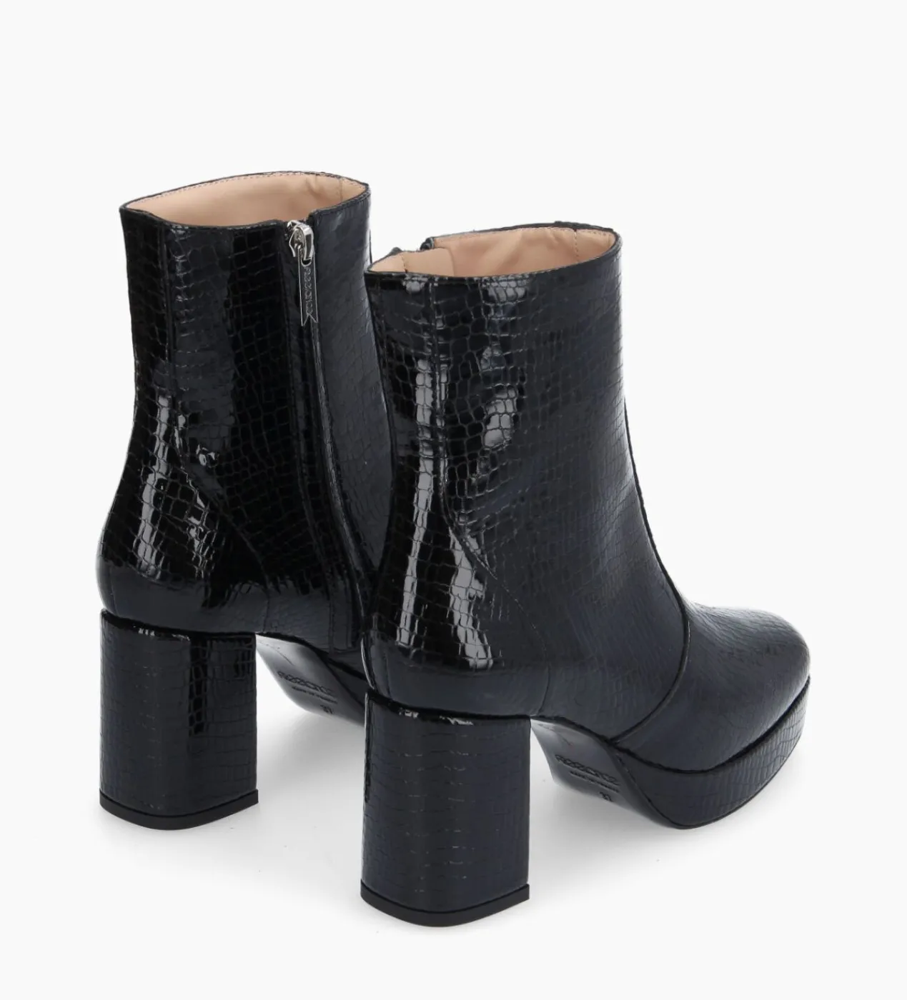 FREE LANCE Paris Bottine zippée - Carlotta - Cuir verni imprimé serpent - Noir New