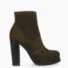 FREE LANCE Paris Bottine zippée à talon - Lery 7 - Cuir velours - Kaki Fashion