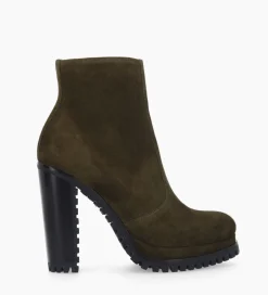 FREE LANCE Paris Bottine zippée à talon - Lery 7 - Cuir velours - Kaki Fashion