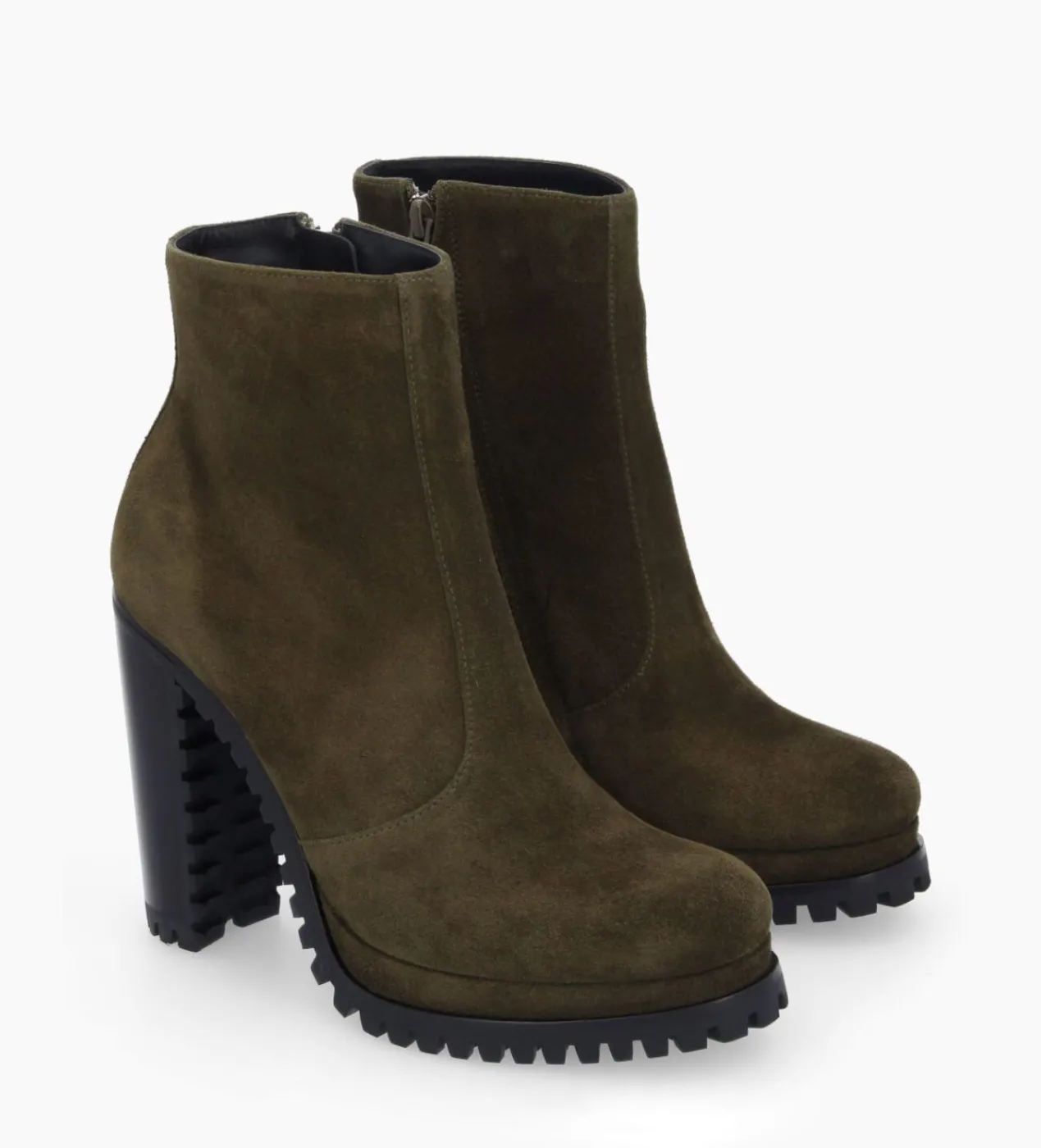 FREE LANCE Paris Bottine zippée à talon - Lery 7 - Cuir velours - Kaki Fashion