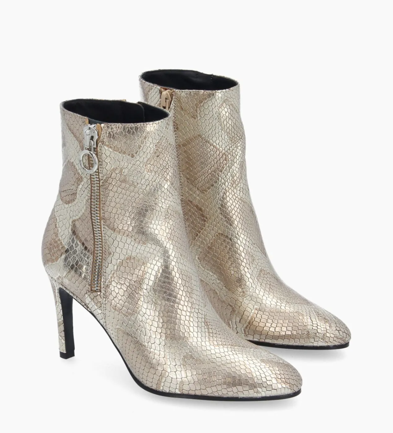 FREE LANCE Paris Bottine zippée à talon - Steffy 85 - Cuir imprimé serpent - Doré Cheap