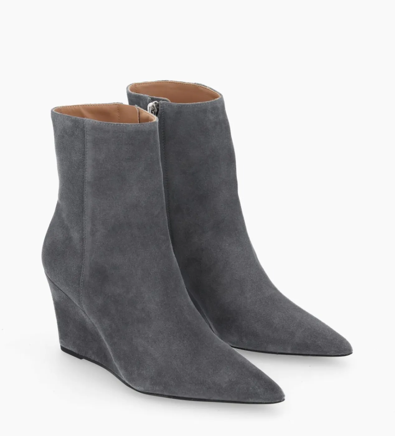FREE LANCE Paris Bottine zippée à talon compensé - Florence 70 - Cuir velours - Stone Clearance