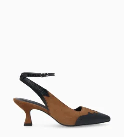 FREE LANCE Paris Escarpin à bride arrière - Suzy 60 - Cuir velours/Cuir imprimé lézard - Noir/Brun Discount
