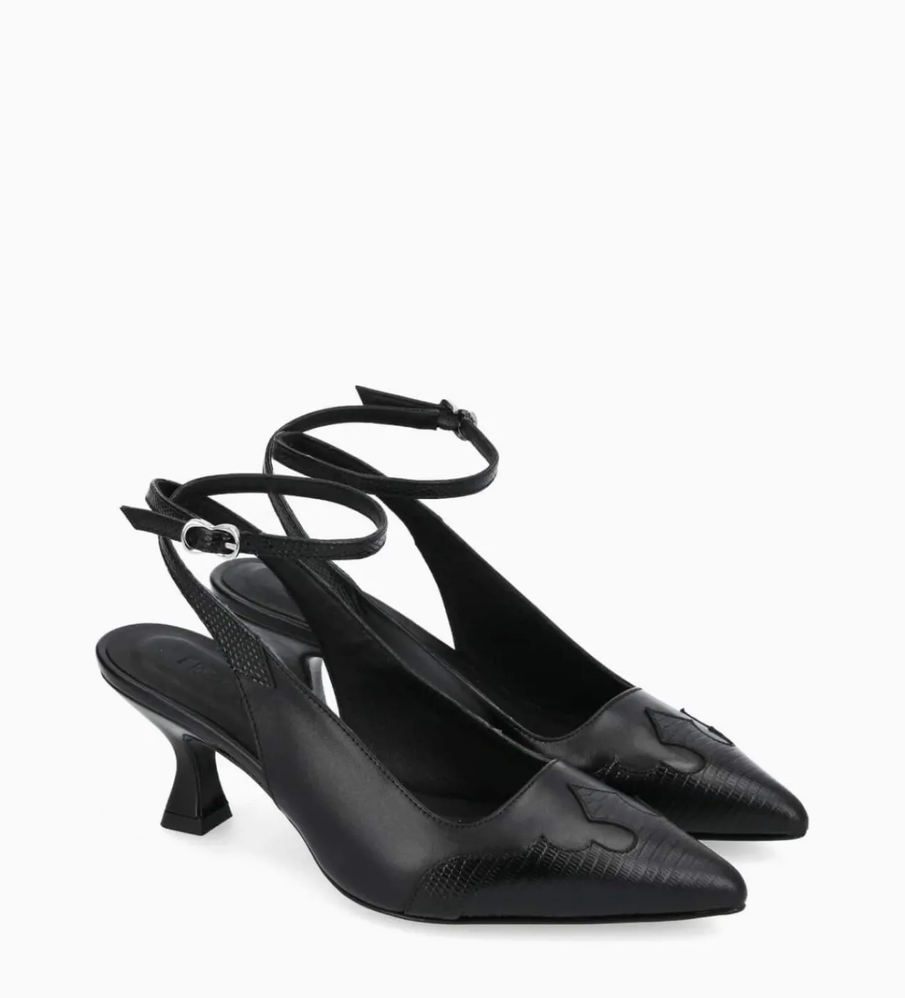 FREE LANCE Paris Escarpin à bride arrière - Suzy 60 - Cuir lisse/Cuir imprimé lézard - Noir Store