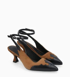 FREE LANCE Paris Escarpin à bride arrière - Suzy 60 - Cuir velours/Cuir imprimé lézard - Noir/Brun Discount