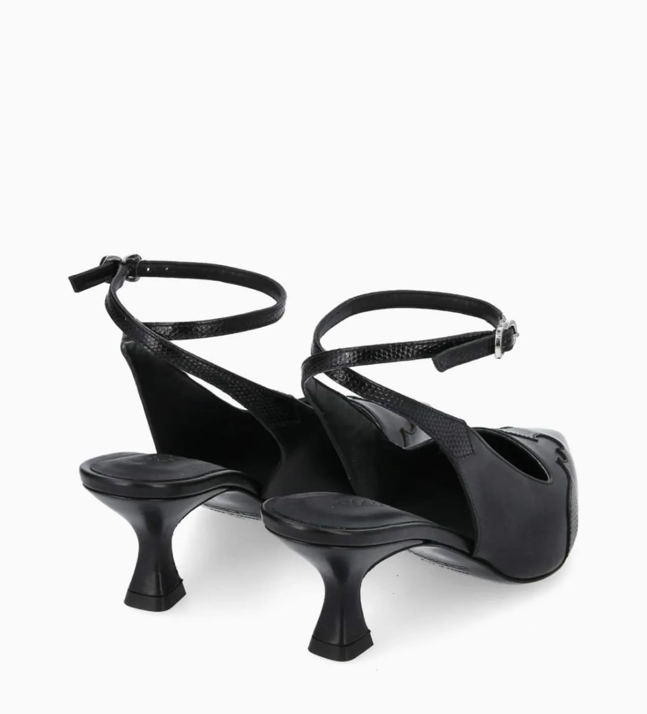 FREE LANCE Paris Escarpin à bride arrière - Suzy 60 - Cuir lisse/Cuir imprimé lézard - Noir Store