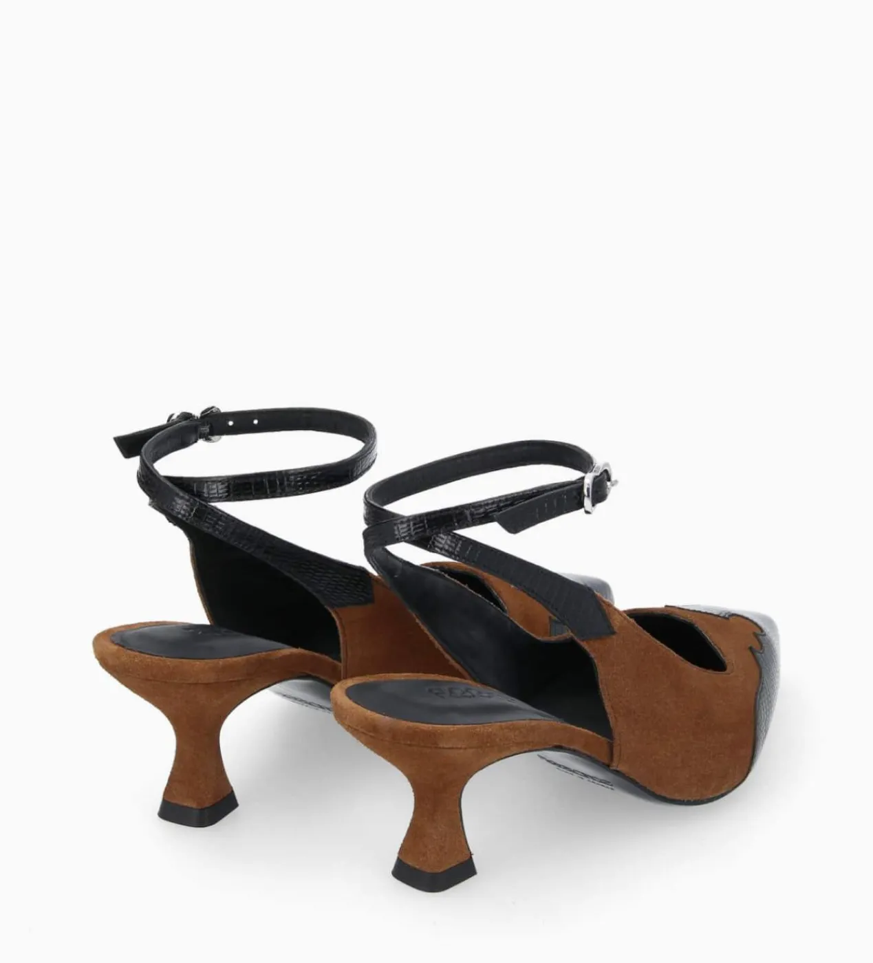 FREE LANCE Paris Escarpin à bride arrière - Suzy 60 - Cuir velours/Cuir imprimé lézard - Noir/Brun Discount