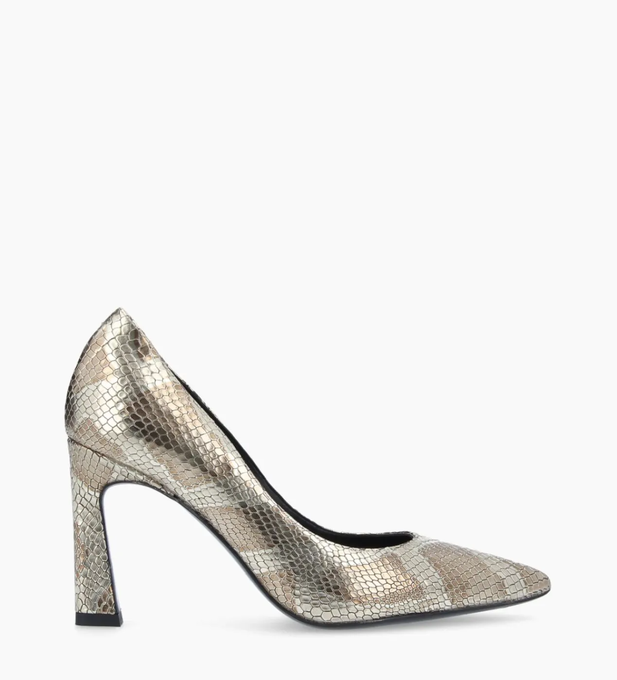 FREE LANCE Paris Escarpin à talon à bout pointu - Iris 85 - Cuir imprimé serpent - Doré Outlet