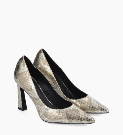FREE LANCE Paris Escarpin à talon à bout pointu - Iris 85 - Cuir imprimé serpent - Doré Outlet