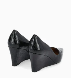FREE LANCE Paris Escarpin à talon compensé à bout pointu - Francesca 70 - Cuir imprimé serpent verni - Noir Store