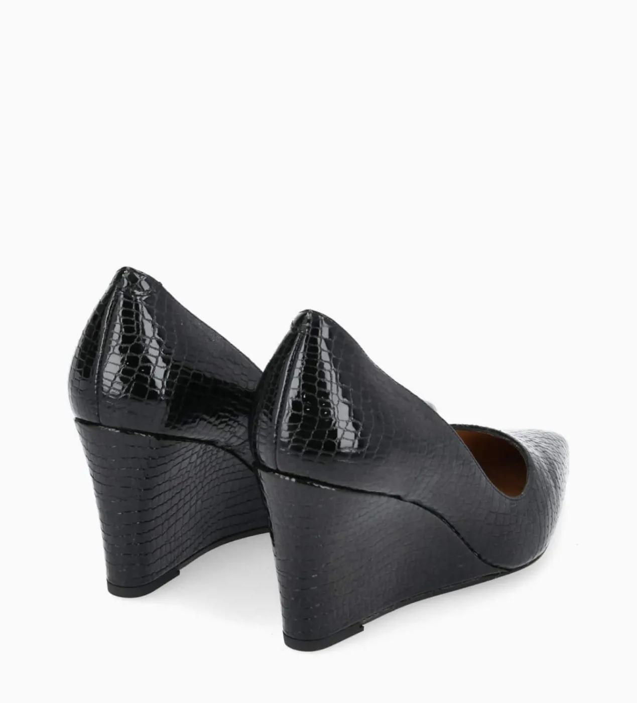 FREE LANCE Paris Escarpin à talon compensé à bout pointu - Francesca 70 - Cuir imprimé serpent verni - Noir Store