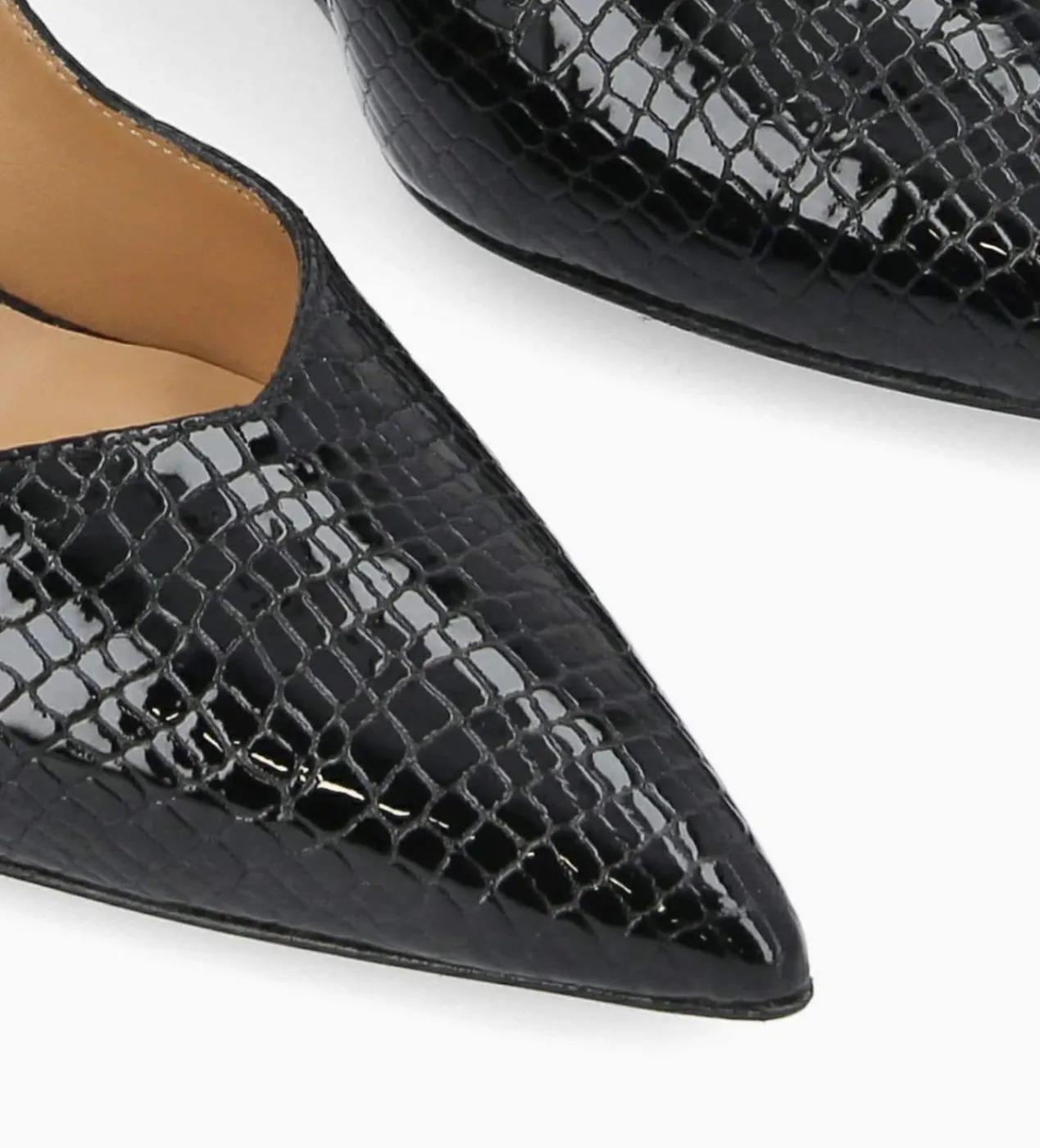 FREE LANCE Paris Escarpin à talon compensé à bout pointu - Francesca 70 - Cuir imprimé serpent verni - Noir Store