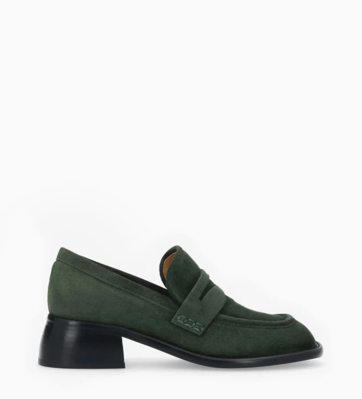 FREE LANCE Paris Mocassin à talon à bout carré - Anaïs 50 - Cuir velours - Militaire Store