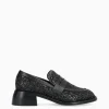 FREE LANCE Paris Mocassin à talon à bout carré - Anaïs 50 - Toile pailletée/Cuir de veau - Onyx/Noir Clearance
