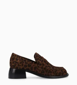 FREE LANCE Paris Mocassin à talon à bout carré - Anaïs 50 - Cuir velours - Léopard Fashion