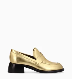 FREE LANCE Paris Mocassin à talon à bout carré - Anaïs 50 - Cuir métallisé - Or Flash Sale