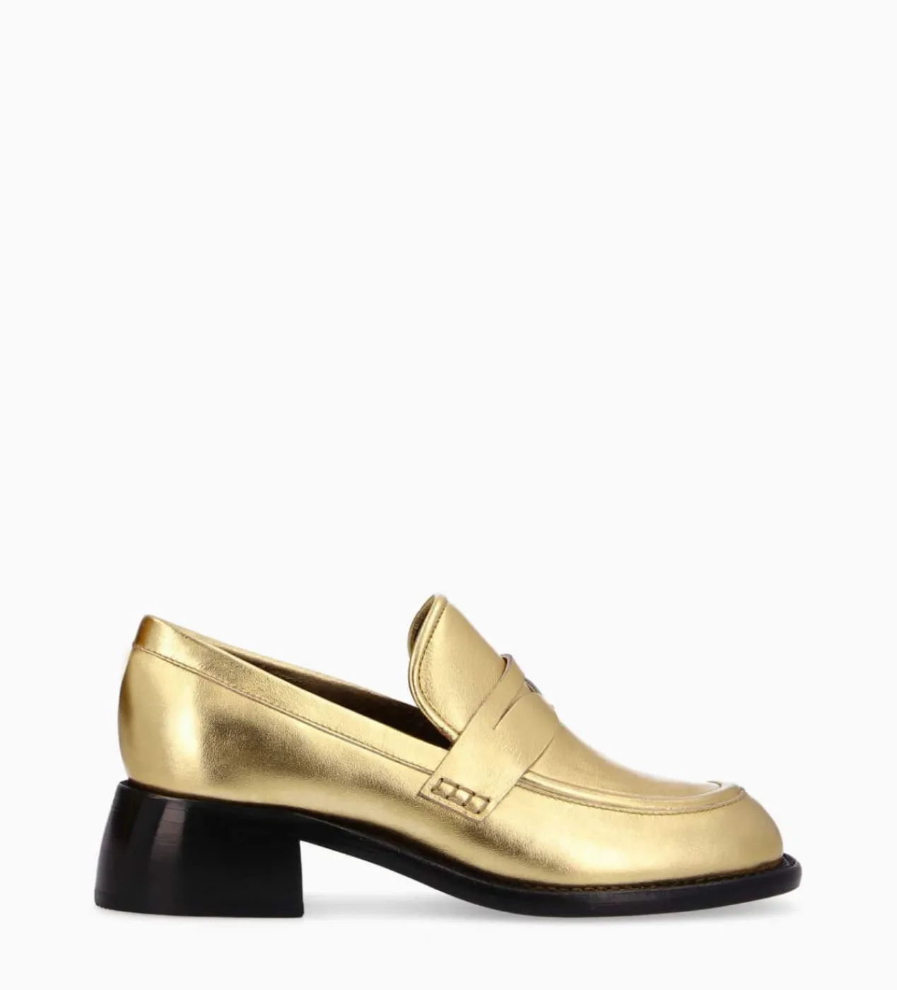 FREE LANCE Paris Mocassin à talon à bout carré - Anaïs 50 - Cuir métallisé - Or Flash Sale