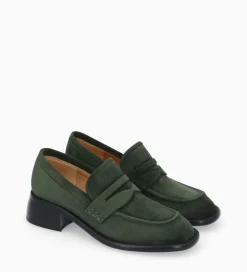 FREE LANCE Paris Mocassin à talon à bout carré - Anaïs 50 - Cuir velours - Militaire Store