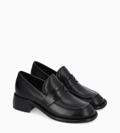 FREE LANCE Paris Mocassin à talon à bout carré - Anaïs 50 - Cuir de veau lisse brillant- Noir Cheap