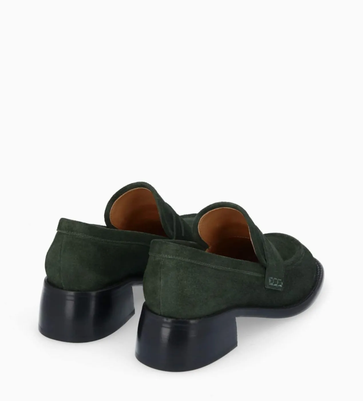 FREE LANCE Paris Mocassin à talon à bout carré - Anaïs 50 - Cuir velours - Militaire Store