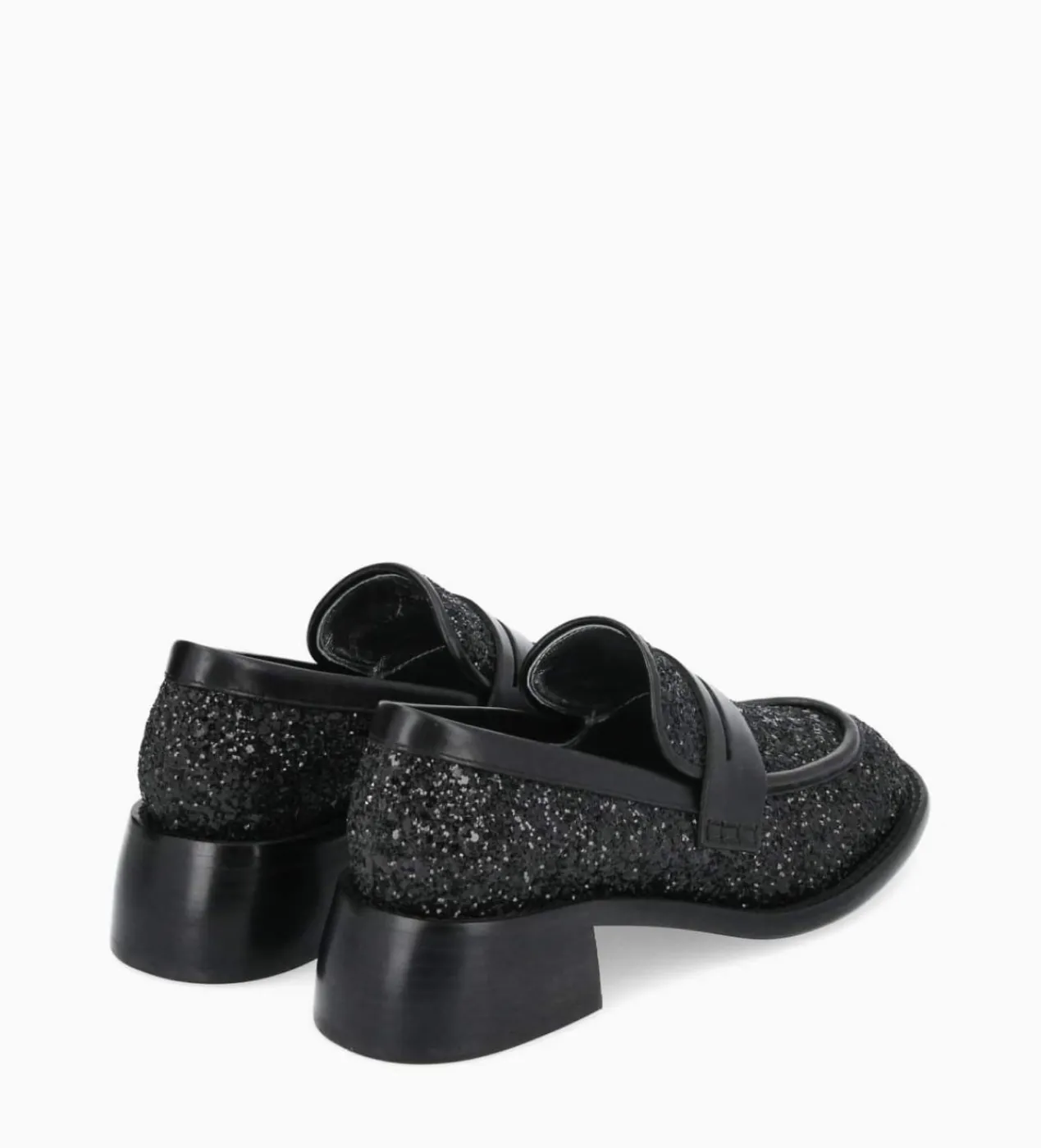 FREE LANCE Paris Mocassin à talon à bout carré - Anaïs 50 - Toile pailletée/Cuir de veau - Onyx/Noir Clearance