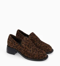 FREE LANCE Paris Mocassin à talon à bout carré - Anaïs 50 - Cuir velours - Léopard Fashion