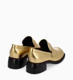 FREE LANCE Paris Mocassin à talon à bout carré - Anaïs 50 - Cuir métallisé - Or Flash Sale