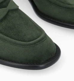 FREE LANCE Paris Mocassin à talon à bout carré - Anaïs 50 - Cuir velours - Militaire Store