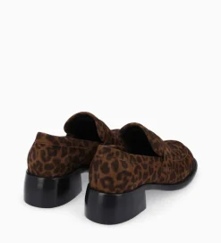 FREE LANCE Paris Mocassin à talon à bout carré - Anaïs 50 - Cuir velours - Léopard Fashion